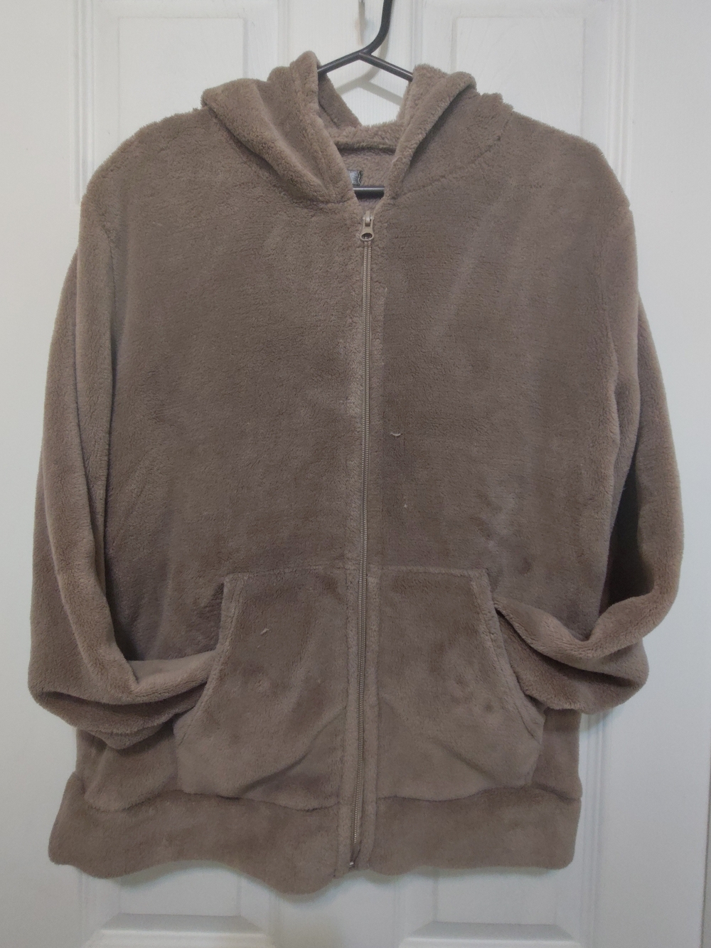 Women's Plush Zip-Up Hoodie Jacket in Taupe